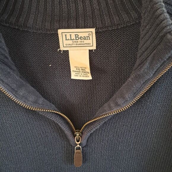 L.L. Bean Mens XXL Navy Knit Navy Blue Pullover Quarter Zip Sweater 100% Cotton - Picture 2 of 4
